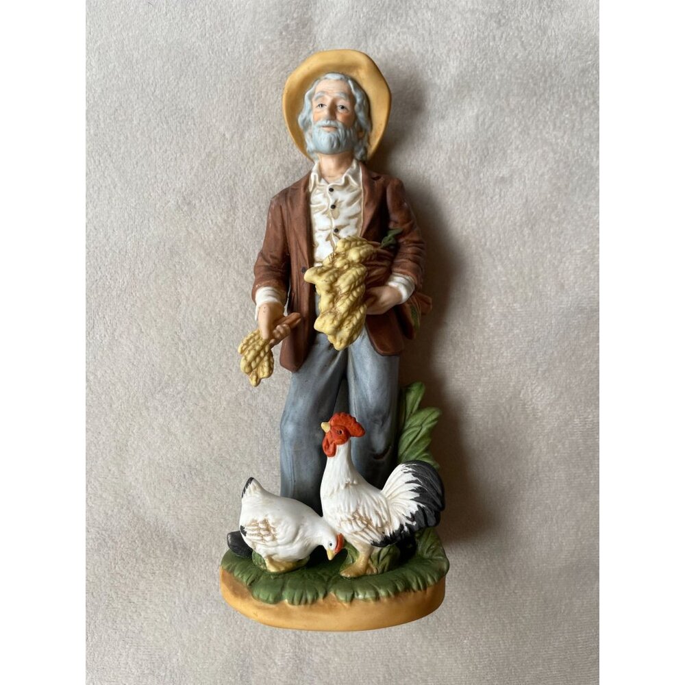 Vintage Homco Farmer Figurine With Chickens